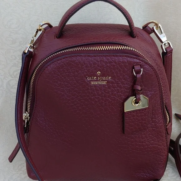 Kate Spade New York Mini Caden Carter Leather Women's Backpack Bag in Burgundy - Picture 15 of 16